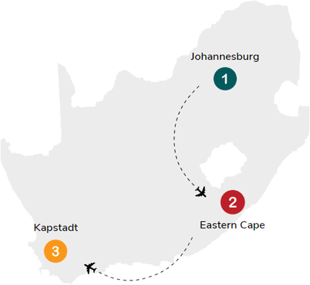 Route der Bildungsreise nach Südafrika Ubuntu - Auf den Spuren von Nelson Mandela