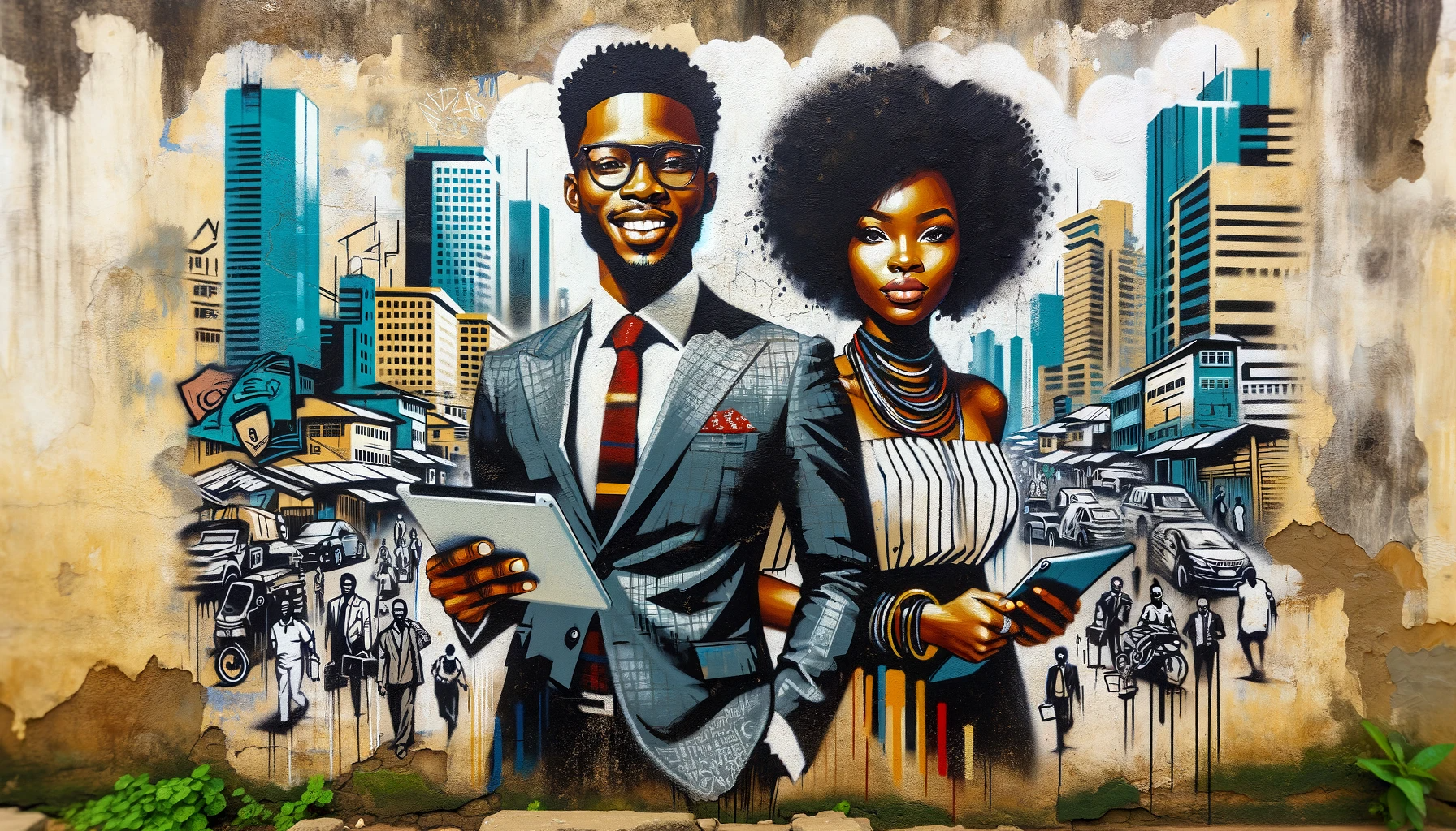 Illustration von erfolgreichen Startup-Unternehmer*innen in Lagos, Nigeria. Quelle: DALL-E / ChatGPT