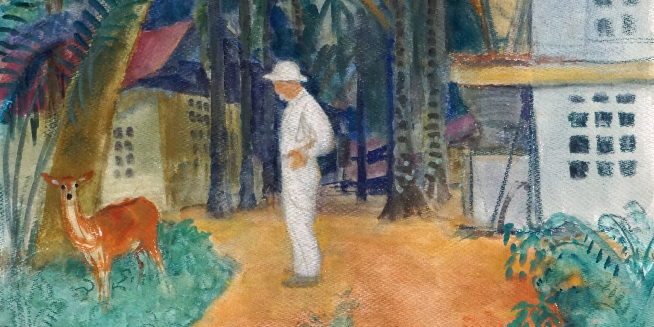 Albert Schweitzer in Lambaréné - Aquarell von Wilhelm Kaufmann 1963 (Ausschnitt)