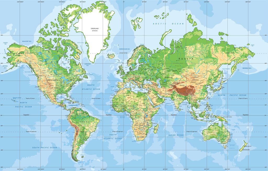 Weltkarte in der Mercator-Projektion